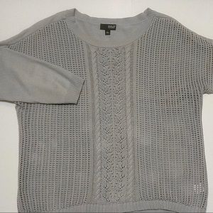 3/4 sleeve open-weave front sweater